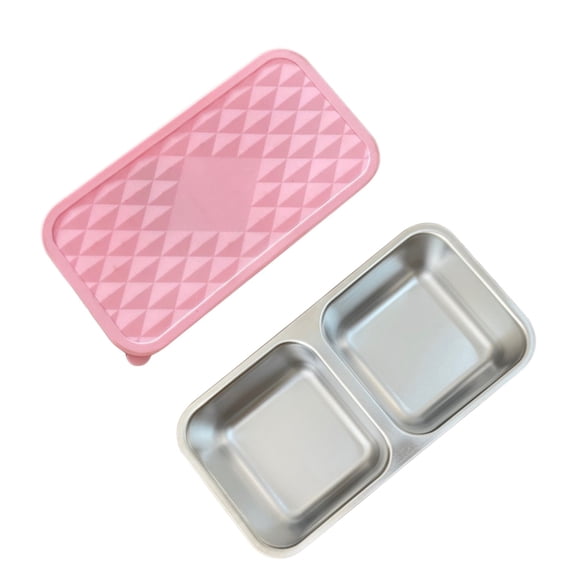 Stainless Steel Snack Containers, Ongmies 2 Compartment Snack Containers, 450Ml Stainless Steel Lunch Box, Double Grid with Silicone Sealing Cover