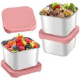 thumbnail image 1 of Stainless Steel Snack Containers3PCS,2.91x2.36x1.97in,Leakproof Food Storage with Silicone Lids, Small Metal Box for Portion Control On-the-Go Lunch(Pink), 1 of 8