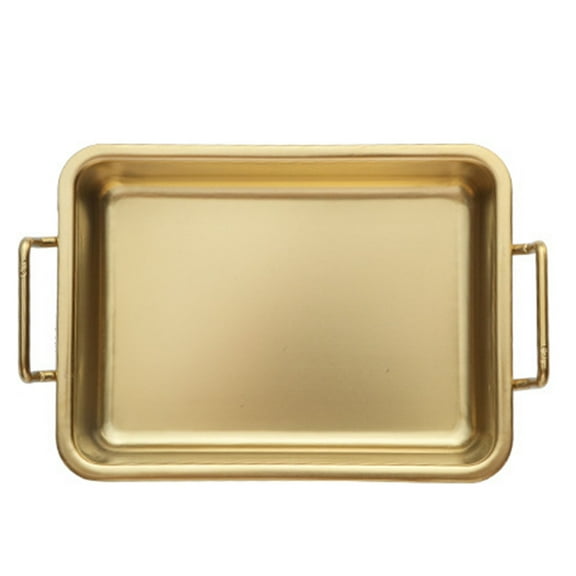 Stainless Steel Snack Tray with Ears Barbecue Tray Restaurant Golden Square Plate Fried Chicken Dessert Plate, Korean-Style Appetizer Server for Home, Catering & Buffet, Sturdy 304 , 1X Food Tray