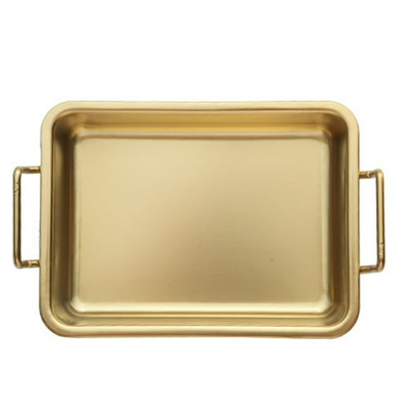 Stainless Steel Snack Tray with Ears Barbecue Tray Restaurant Golden Square Plate Fried Chicken Dessert Plate, Korean-Style Appetizer Server for Home, Catering & Buffet, Sturdy 304 , 1X Food Tray