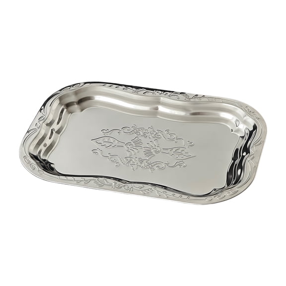 Stainless Steel Snacks Tray With Floral Embossing Pattern Serving Platters For Table Setting Wedding Parties Decoration