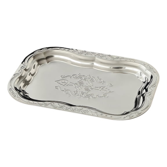 Stainless Steel Snacks Tray With Floral Embossing Pattern Serving Platters For Table Setting Wedding Parties Decoration