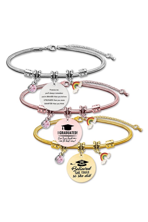 Stainless Steel Snake Bone Bracelet Graduation Season Pink Diamond Commemorative Gift Engraved Titanium Steel Bracelet