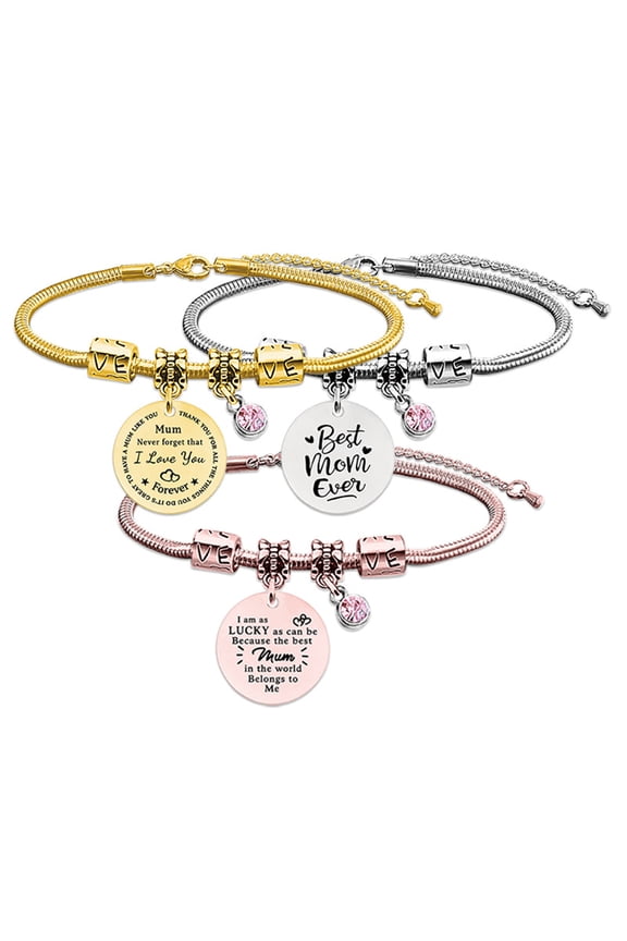 Stainless Steel Snake Chain Bracelet Mother's Day Pink Diamond Commemorative Gift Engraved Titanium Steel Bracelet