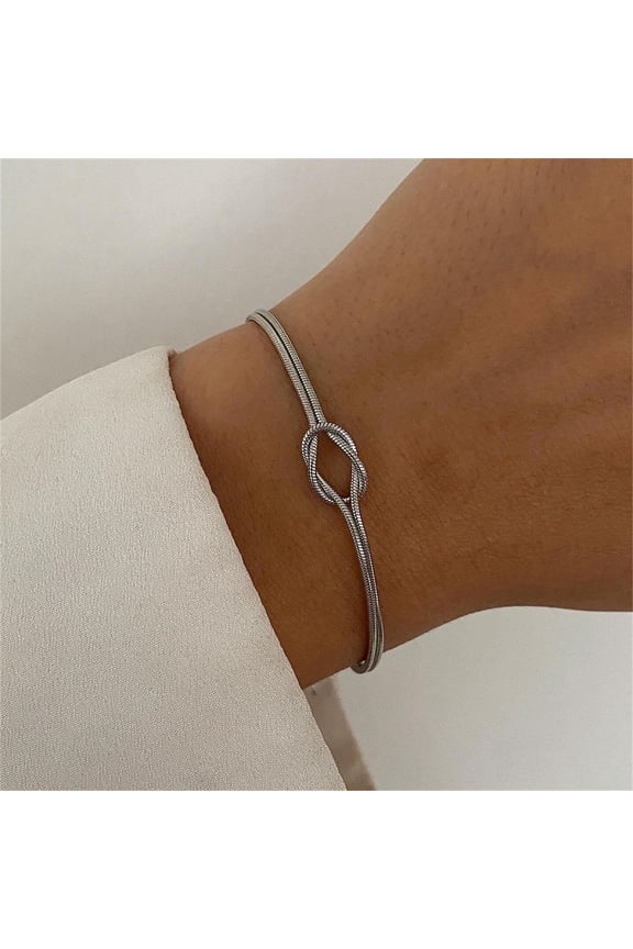 Stainless Steel Snake Chain Handmade Knot Shaped Bracelet For Women Simple Gold Color Chain Bracelet Jewelry Valentine's Day