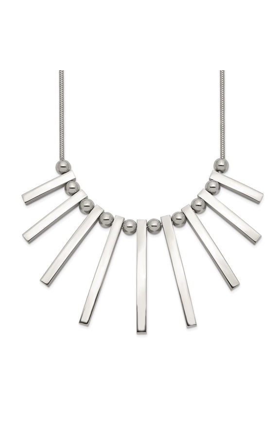 Stainless Steel Snake Fancy Necklace Chain Chisel Polished Bars and Beads on a 15.75 inch with 1 Extension 16.75 mm