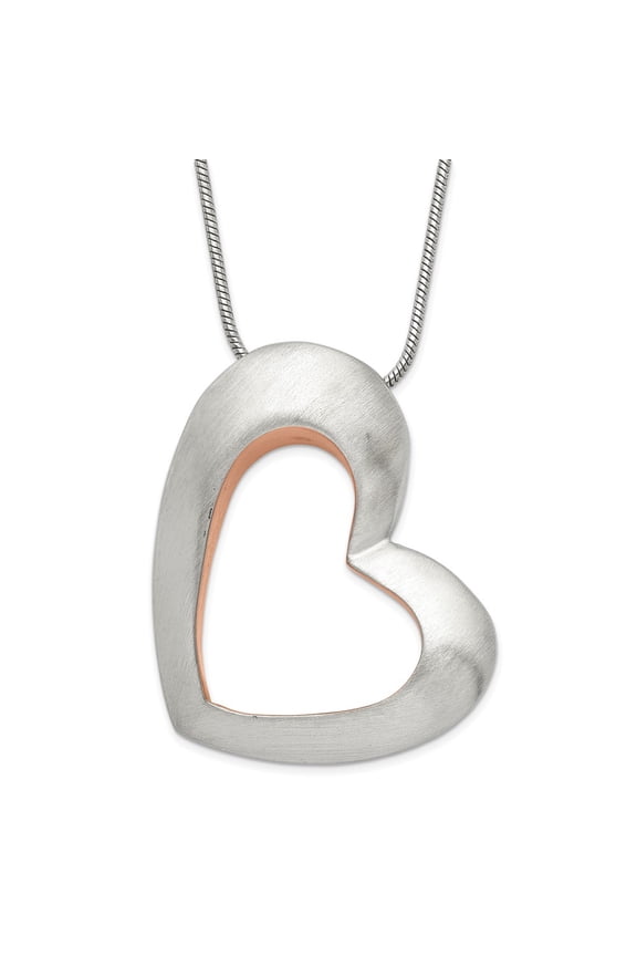 Stainless Steel Snake Necklace with Pendants Chain Brushed & Pink IP-plated Heart 17.5 inch