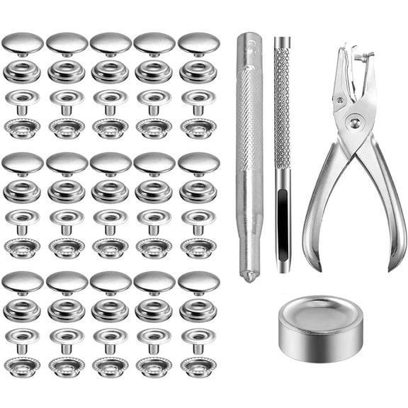 Stainless Steel Snap Fastener Kit 200 Pcs with Setting Pliers Press Studs for Clothing Canvas Leather