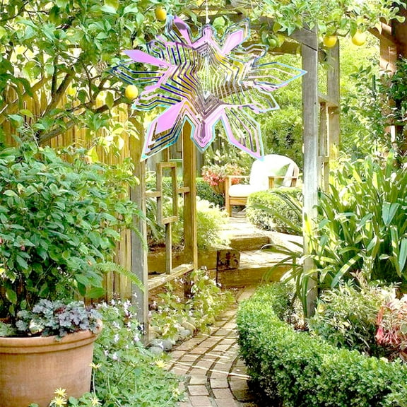 Stainless Steel Snowflake Wind Spinner, Outdoor Garden Decor for Holiday Season, Reflective Windmill Ornament for Patio Yard Decoration Gift Idea(Multicolor)