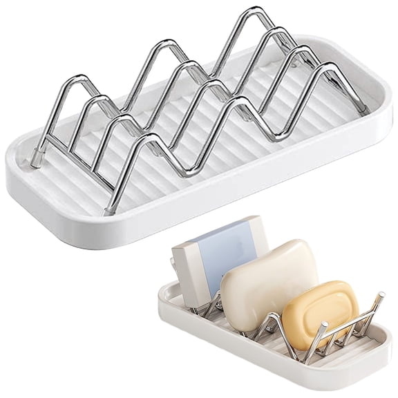 Stainless Steel Soap Dish with Detachable Drip Tray, Self Draining Bar Soap Holder for Bathroom Shower Countertop, Rustproof Wire Soap Rack Shampoo Bar Caddy Sponge Organizer Bathroom Accessories