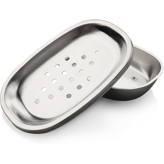 Stainless Steel Soap Dish with Double Layer Draining for Bathroom, Chrome Brushed Nickel Soap Box with Drainage, Shower Countertop Tray (Dots)