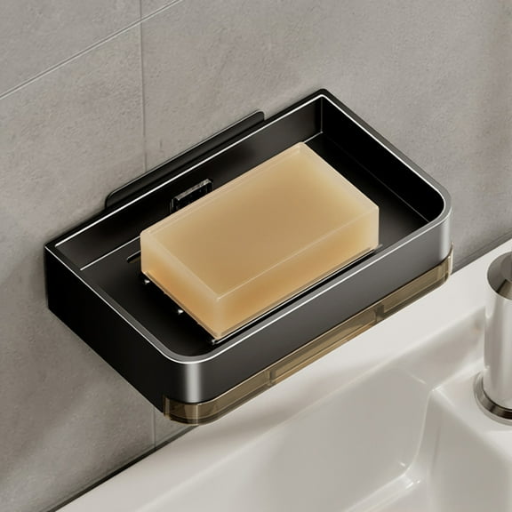 Stainless Steel Soap Holder with Sponge Hanger | Wall Mount Double Drain Soap Dish & Organizer | Space Saving Bathroom Sink & Shower Accessory | 1-Piece