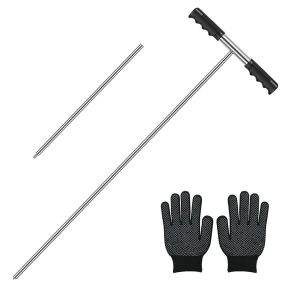 Stainless Steel Soil Probe Rod with T Handle Height Adjustable Ground Probe Rod Portable Ground Rod Tool for Locating Septic Tanks Underground Pipes Silver
