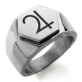 thumbnail image 1 of Stainless Steel Solar System Planetary Jupiter Engraved Hexagon Crest Flat Top Biker Style Polished Ring, 1 of 1