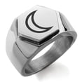 thumbnail image 1 of Stainless Steel Solar System Planetary Moon Engraved Hexagon Crest Flat Top Biker Style Polished Ring, 1 of 1