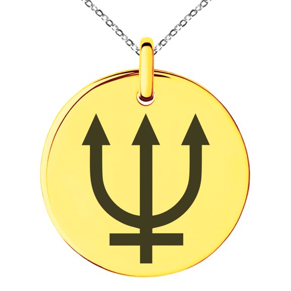 Stainless Steel Solar System Planetary Neptune Engraved Small Medallion Circle Charm Pendant Necklace