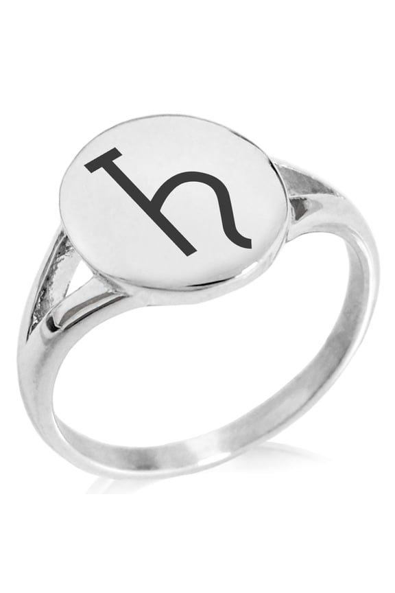 Stainless Steel Solar System Planetary Saturn Minimalist Oval Top Polished Statement Signet Ring