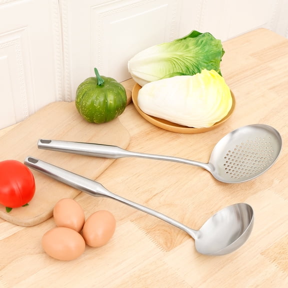 Stainless Steel Soup Ladle and Slotted Spoon with Long Hollow Handle Dishwasher Safe Easy to Clean Ideal for Soup Stew Broth and Sauce