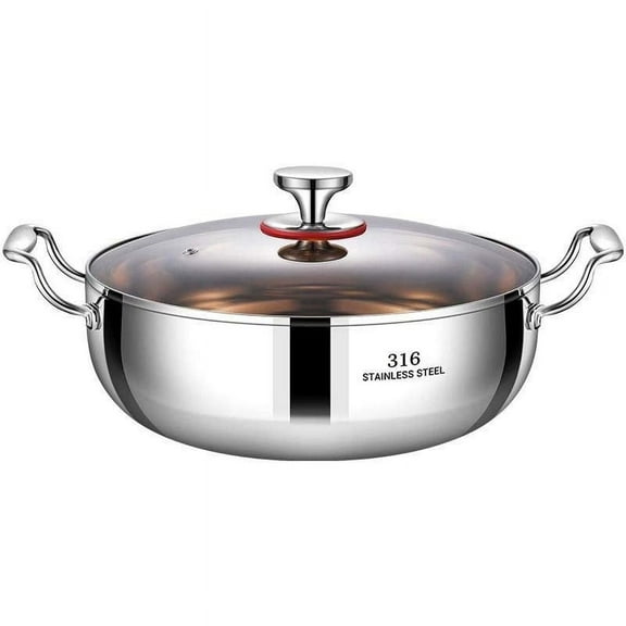Stainless Steel Soup Pot with Glass Lid, 32cm Diameter Stockpot for Cooking, Large Capacity Hot Pot for Gas Stove and Induction Cooktop, Durable Kitchen Cookware