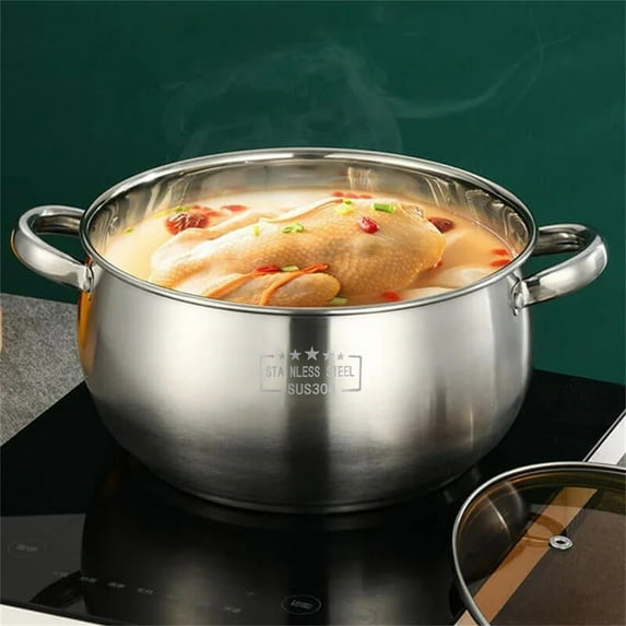 Stainless Steel Soup Pot, Thickened Double Ear Stock Pot, Large Capacity Big Belly Cooking Pot, Heat Resistant Handle Cookware for Kitchen, Durable Stew Pot for Soups and Boiling, 9*4.7in, Silver