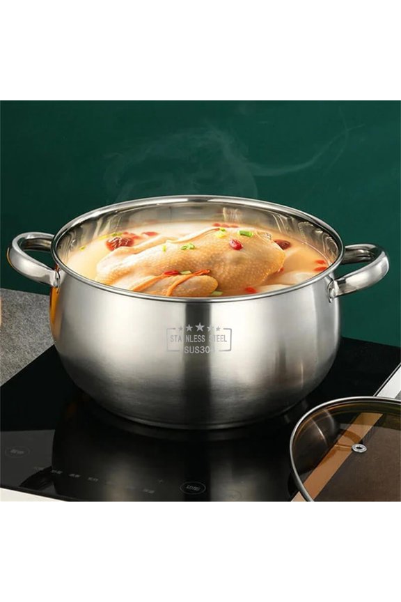 Stainless Steel Soup Pot, Thickened Double Ear Stock Pot, Large Capacity Big Belly Cooking Pot, Heat Resistant Handle Cookware for Kitchen, Durable Stew Pot for Soups and Boiling, 9*4.7in, Silver