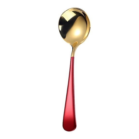 Stainless Steel Soup Spoons, Premium Mirror Polished Chinese Dinner Spoons, Heavy Weight Table Spoon with Ergonomic Handle for Bouillon, Ramen, Pho, Wonton, Rice, Dishwasher Safe(Red)