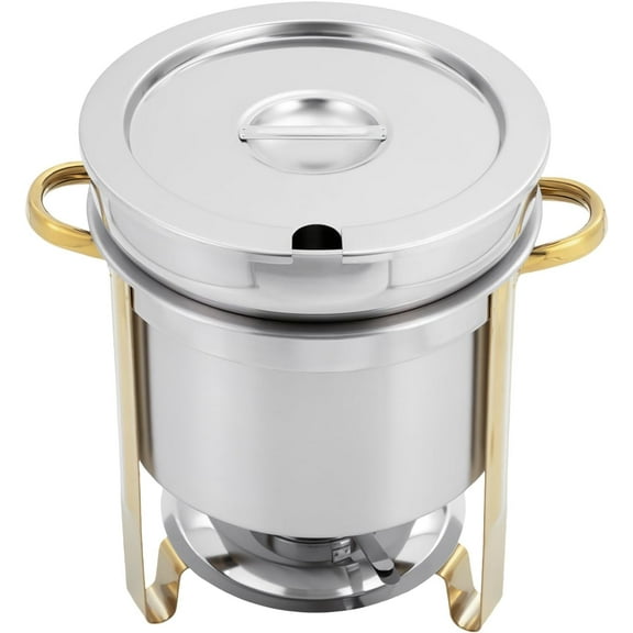 Stainless Steel Soup Warmer, 11L/11.62Qt, Silver, Round, Modern, Fuel Heated, Chafing Dish, Food Warmer