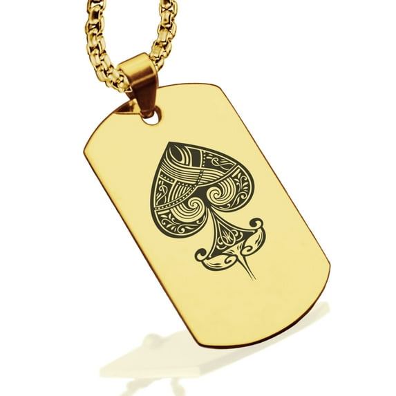 Stainless Steel Spade Card Suit Dog Tag Pendant Necklace