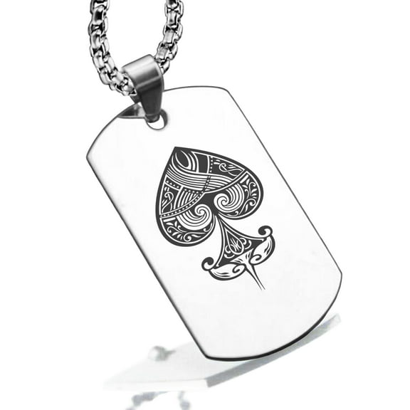 Stainless Steel Spade Card Suit Dog Tag Pendant Necklace