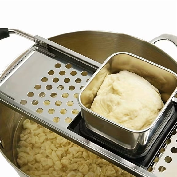 Stainless Steel Spaetzle Maker, Manual Egg Noodle & Pasta Machine with Comfort Grip Handle for Homemade Italian Pasta, Multi-Function Cheese Grater and Vegetable Cutter