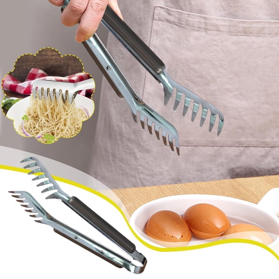 Stainless Steel Spaghetti Tongs Comb Shaped Pasta Server Heavy Duty Kitchen Noodle Clip for Serving Bread and Pastries with Ergonomic Handle