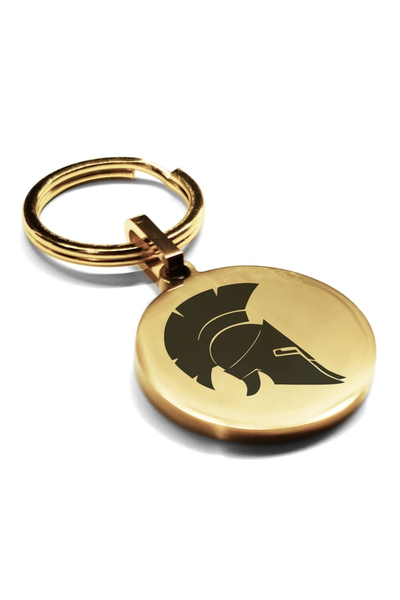 Stainless Steel Spartan Warrior Champion Round Medallion Keychain Circle Ring