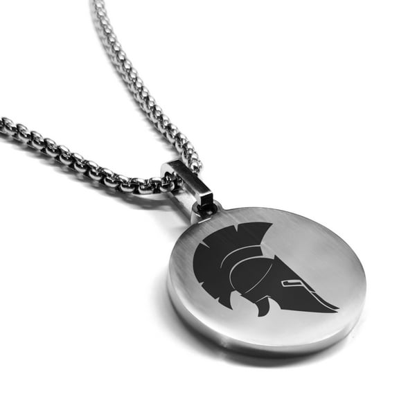 Stainless Steel Spartan Warrior Champion Round Medallion Pendant Necklace
