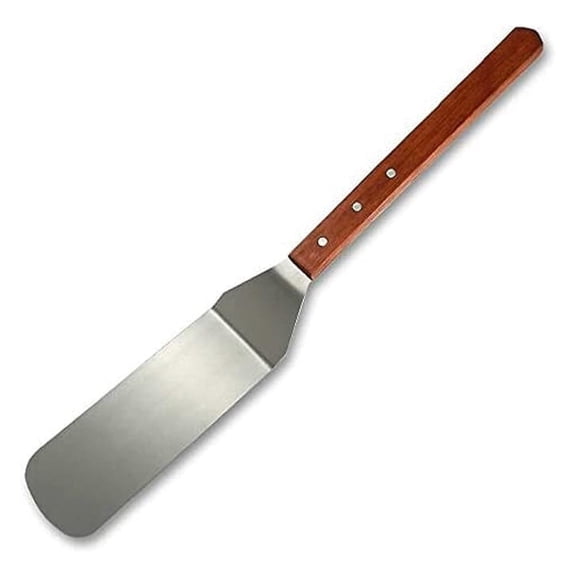 Stainless Steel Spatula - 8"x3" Solid Turner with 21" Wooden Handle - BBQ Grill & Griddle Flipper - Commercial Kitchen Tool