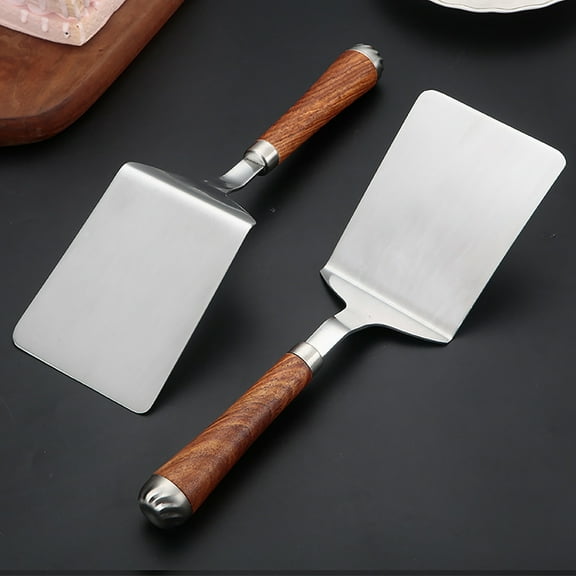 Stainless Steel Spatula for Cast Iron Skillets and Flat Top Grills, Metal Spatula with Wooden Handle, Smash Burger Spatula Turner for Flipper, Cooking, BBQ, 10.4 x 3.3 Inch