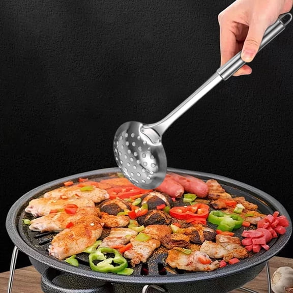 Stainless Steel Spatula, Slotted Spoon, Kitchen Utensil with Round Pipe Handle for Cooking, Flipping, Stirring, 1 Count
