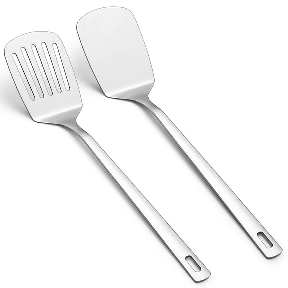 Stainless Steel Spatulas Set, Silver Slotted Turner, Solid Turner, Kitchen Spatulas for Nonstick Cookware