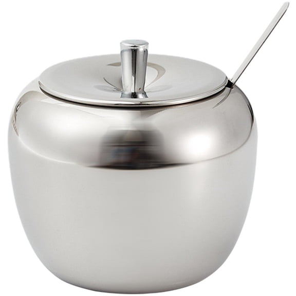 Stainless Steel Spice Jar Home Condiment Metal Can Sugar Bowl Kitchen Seasoning Container with Lid and Spoon for Salt Sugar Coffee Tea Kitchen Gadget