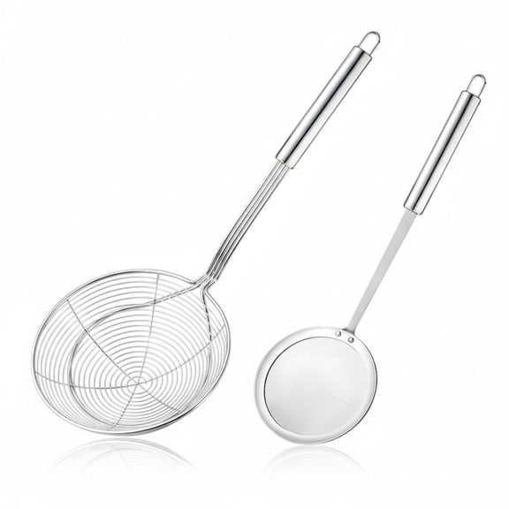 Stainless Steel Spider Strainer, 6.3" Asian Wire Skimmer Ladle for Cooking Frying Food Pasta Spaghetti Noodle Hot Pot, Stay Cool Handle with Hook for Easy Storage, Food Recipe Ebook Included Y101