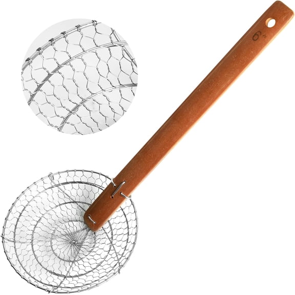 Stainless Steel Spider Strainer Asian Kitchen Wire Food Cooking Skimmer With Natural Bamboo Handle, 6-Inch, Hand-Made