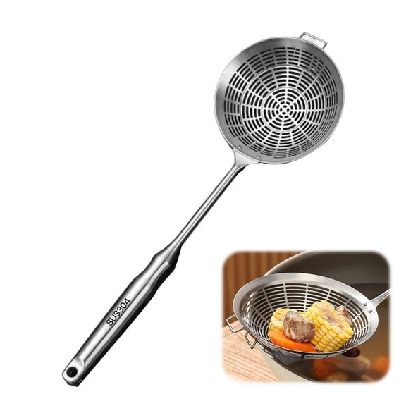 Stainless Steel Spider Strainer Scoop, Slotted Ladle with Holes for Frying and Oil Straining, Heat Resistant Kitchen Skimmer for Wok Fryer Pasta Egg Soup Cooking
