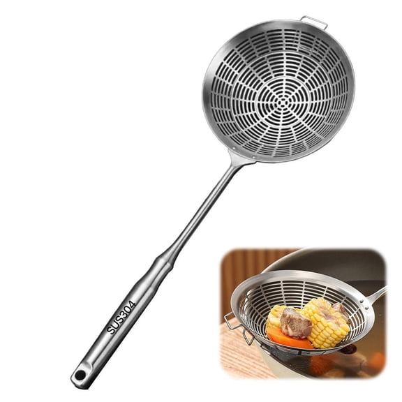 Stainless Steel Spider Strainer Scoop, Slotted Ladle with Holes for Frying and Oil Straining, Heat Resistant Kitchen Skimmer for Wok Fryer Pasta Egg Soup Cooking