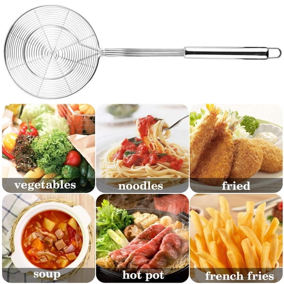 Stainless Steel Spider Strainer Skimmer Ladle,Rust Resistant Deep Frying Tool for French Fries Meat Vegetables,Dishwasher Safe Kitchen Utensil,Wire Strainer Pasta Spoon,15 Inch