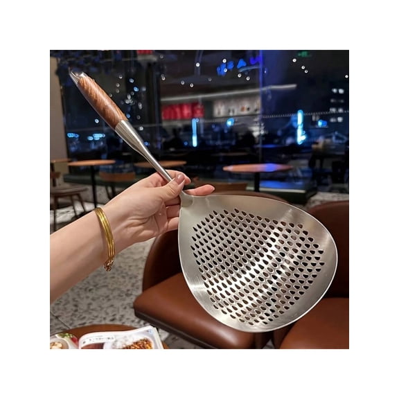 Stainless Steel Spider Strainer Skimmer Spoon - Heavy Duty Kitchen Slotted Spoon for Frying and Boiling, Professional Grade Wire Pasta Server and Dumpling Colander with Long Handle