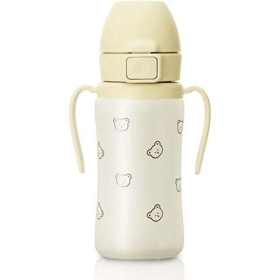 Stainless Steel Spill-Proof Straw Cup with Flip-Top Lid and Rotating Handles for Toddlers 12 Months and Up 10 oz