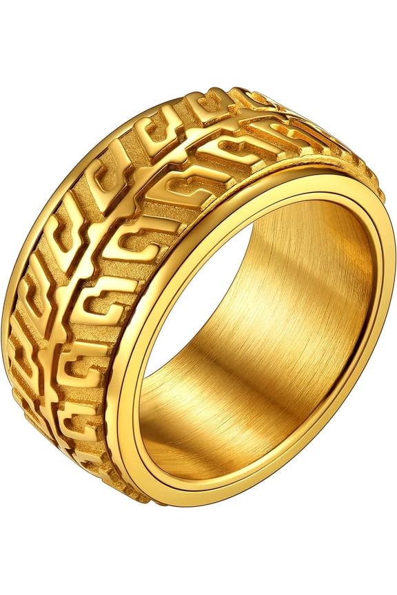 Stainless Steel Spinner Ring Cool Car Motorcycle Tire Tread Biker Rings Fidget Band Rings for Men Women, Size 7-12 (with Gift Box)