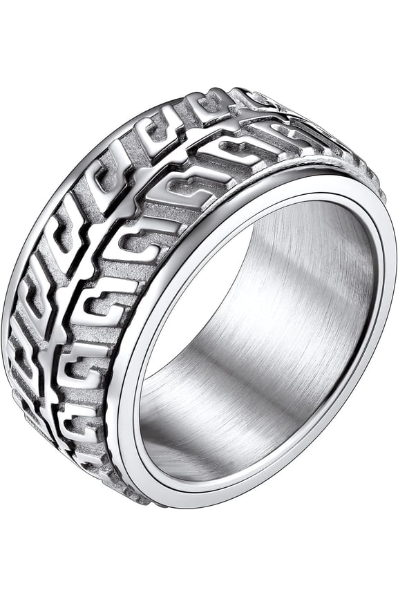 Stainless Steel Spinner Ring Cool Car Motorcycle Tire Tread Biker Rings Fidget Band Rings for Men Women, Size 7-12 (with Gift Box)