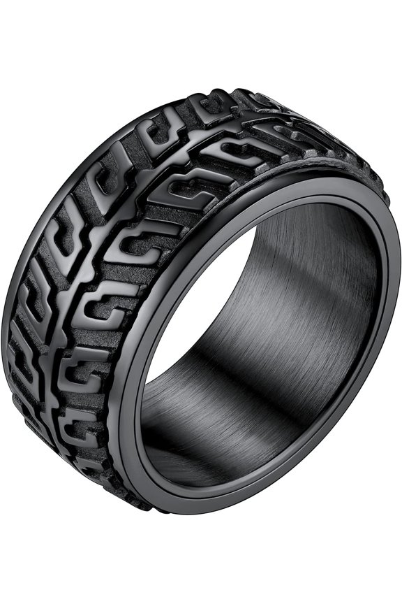 Stainless Steel Spinner Ring Cool Car Motorcycle Tire Tread Biker Rings Fidget Band Rings for Men Women, Size 7-12 (with Gift Box)