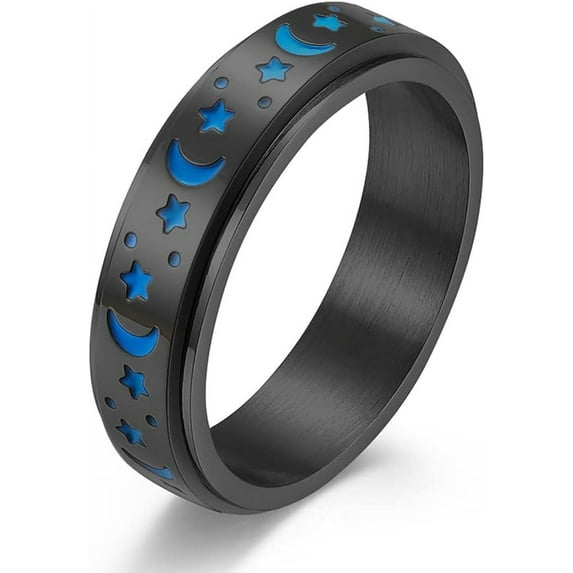 Stainless Steel Spinner Ring Luminous Glow Moon and Star Fidget Stress Relief Anxiety Rings for Women Men Size 5-12