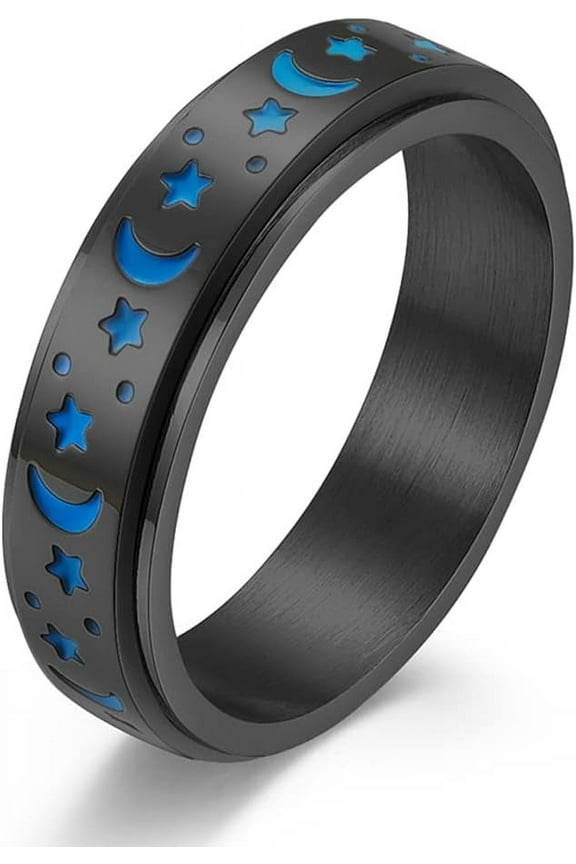 Stainless Steel Spinner Ring Luminous Glow Moon and Star Fidget Stress Relief Anxiety Rings for Women Men Size 5-12